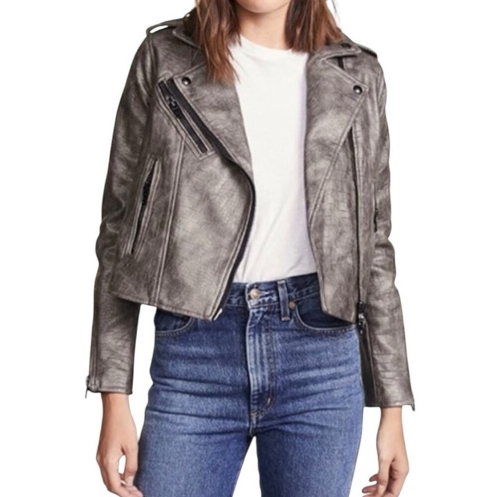 BlankNYC Croc Embossed Faux Leather Jacket Small